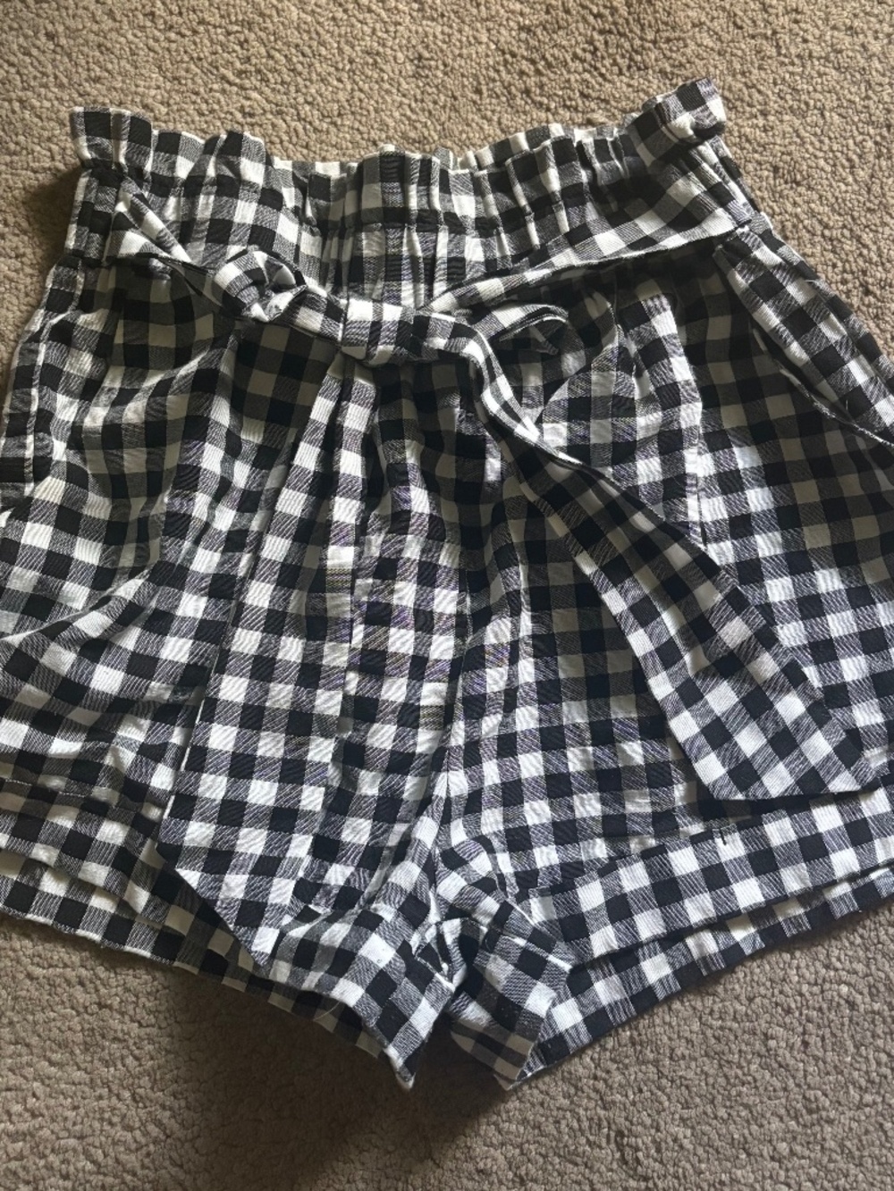 Black white checker gingham paper bag shorts tie waist retro coquette aesthetic